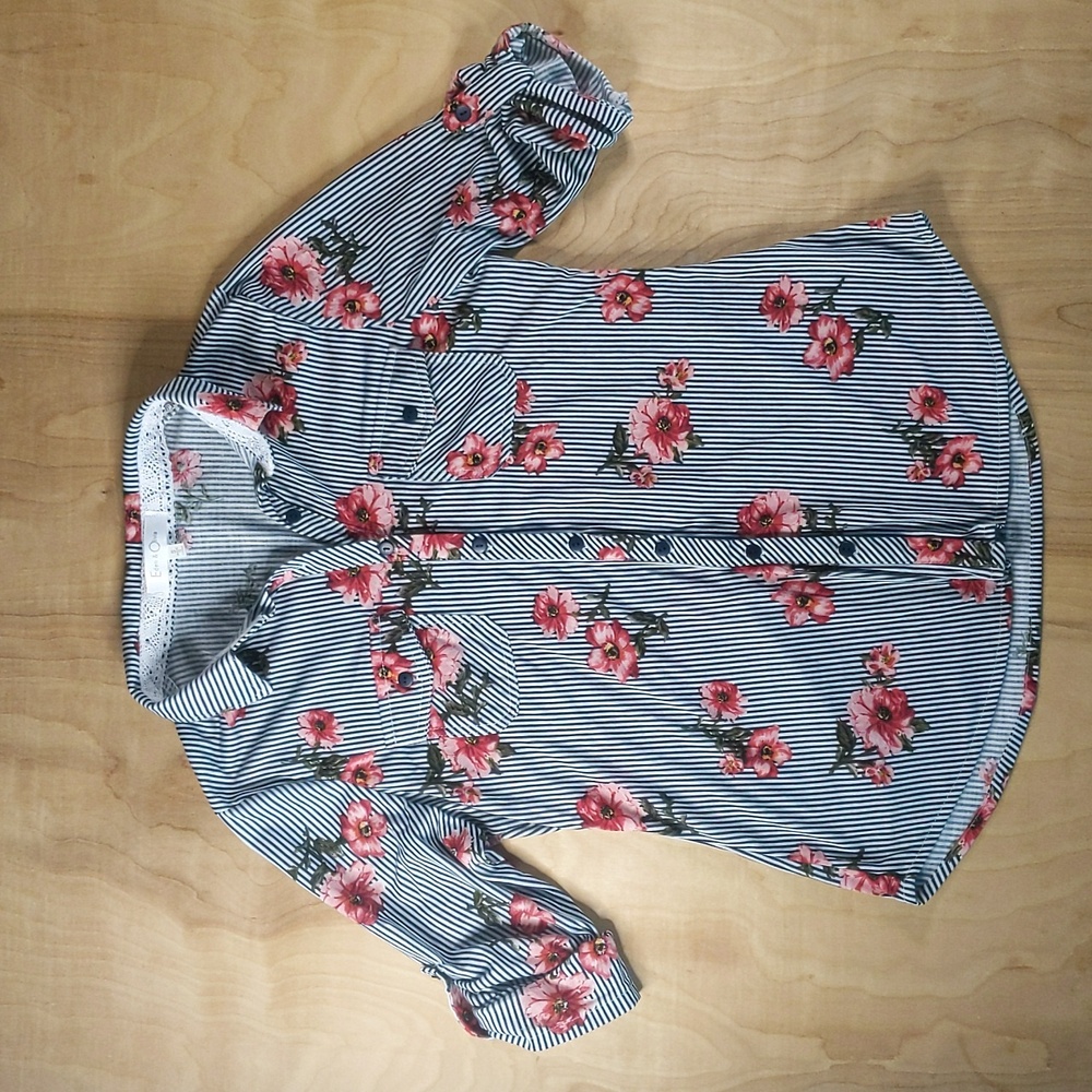 EDEN & OLIVIA Striped Floral Button-Down Collared Shirt